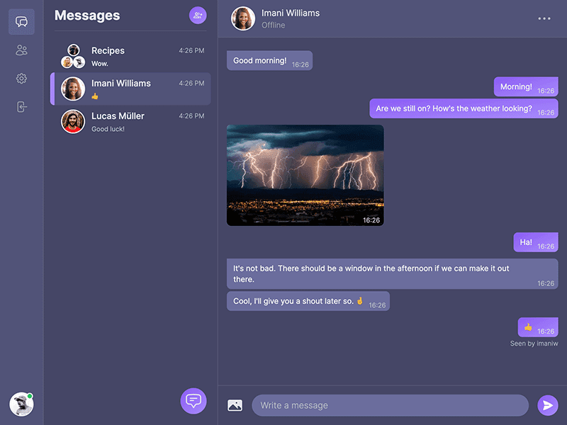 Screenshot of the finished messaging interface